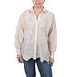 Womens NY Collection 3/4 Sleeve Button Down Eyelet Top - image 1