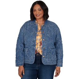 Plus Size Ruby Rd. Game of Luxe Quilted Floral Denim Jacket