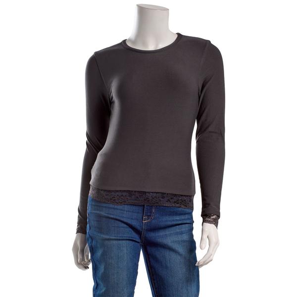 Juniors Derek Heart Long Sleeve Brushed Lace Hem Tee - image 