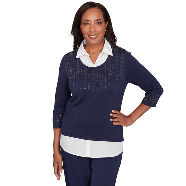 Petite Alfred Dunner Saratoga Springs Two In One Stud Sweater - image 