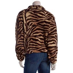 Juniors No Comment Zebra Sherpa Mock Neck Zip Up Jacket
