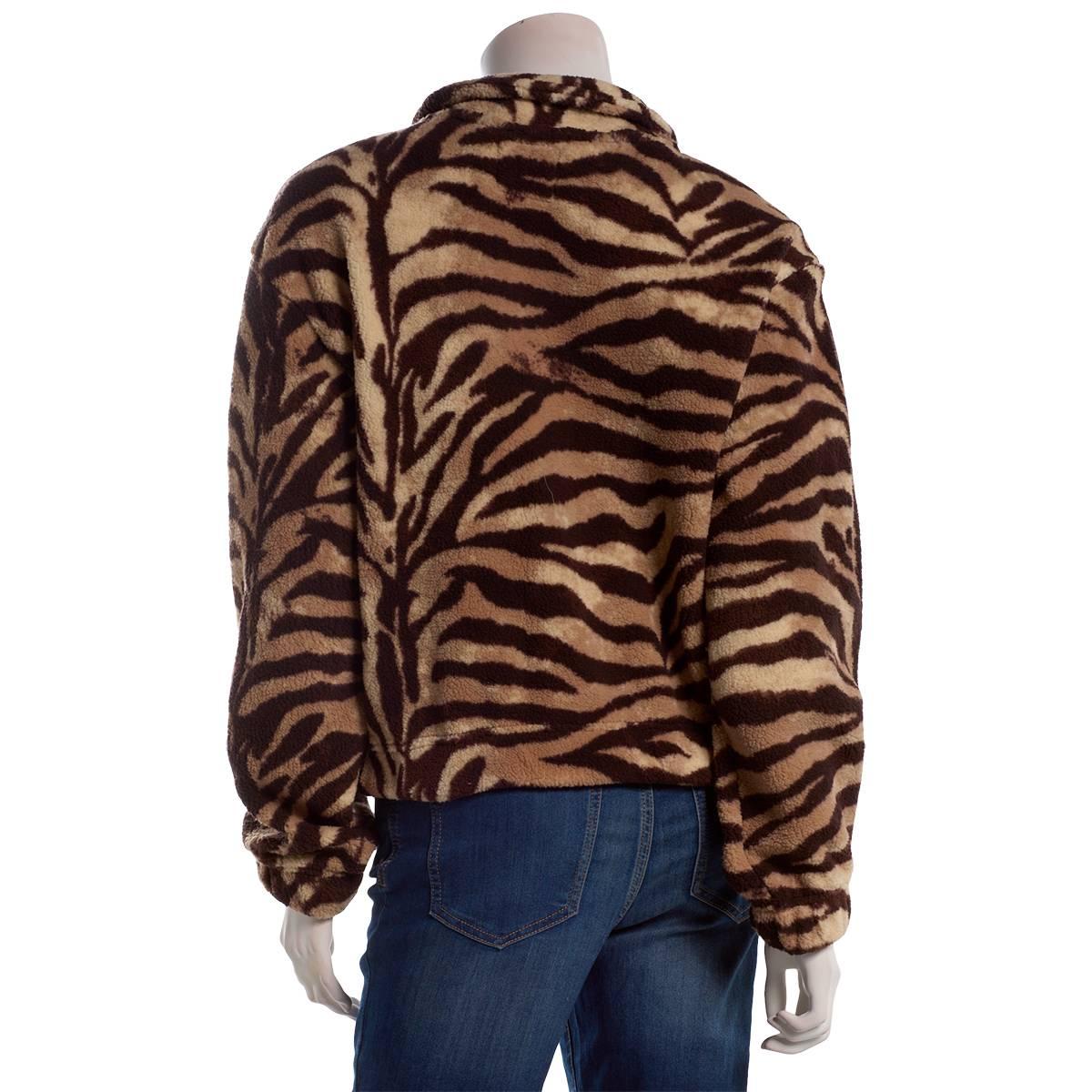Juniors No Comment Zebra Sherpa Mock Neck Zip Up Jacket