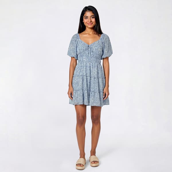 Juniors Trixxi Floral Print Puff Sleeve Tier Peasant Dress - image 