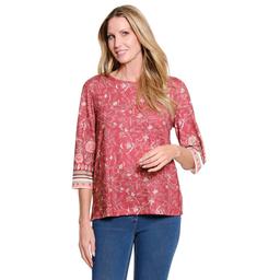 Womens Multiples 3/4 Flare Sleeve Scoop Neck All Over Floral Top