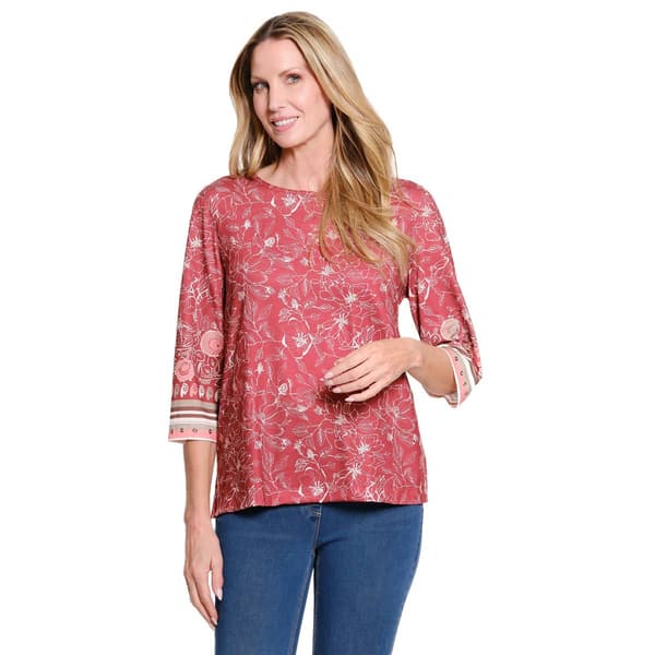 Womens Multiples 3/4 Flare Sleeve Scoop Neck All Over Floral Top - image 