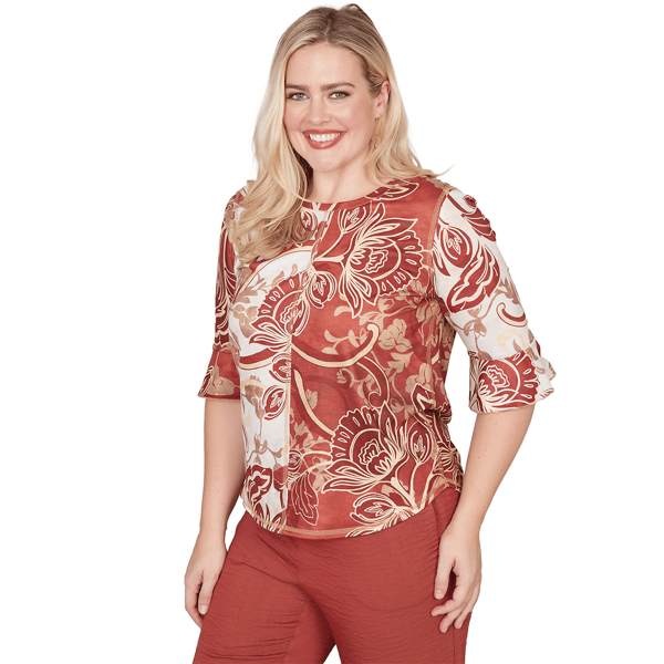 Womens Alfred Dunner Spice Market Floral Color Block Blouse