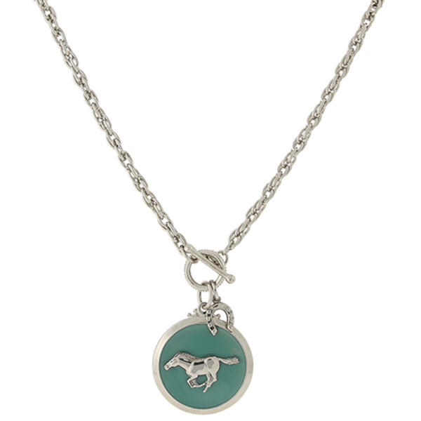 1928 Silver-Tone Turquoise Enamel Horse Pendant Necklace - image 
