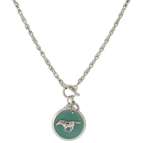 1928 Silver-Tone Turquoise Enamel Horse Pendant Necklace - image 