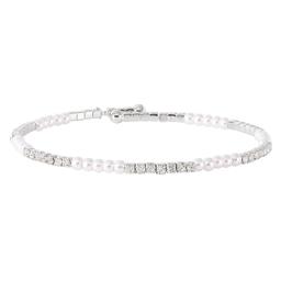 Athra Fine Silver Plated Simulated White Pearl & Crystal Bracelet