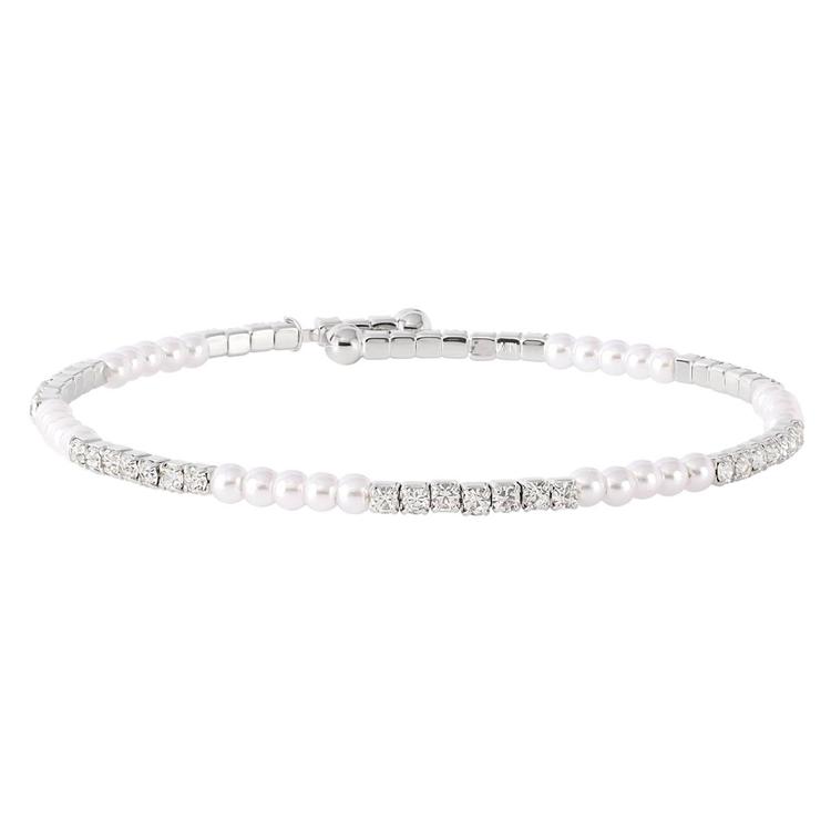 Athra Fine Silver Plated Simulated White Pearl & Crystal Bracelet