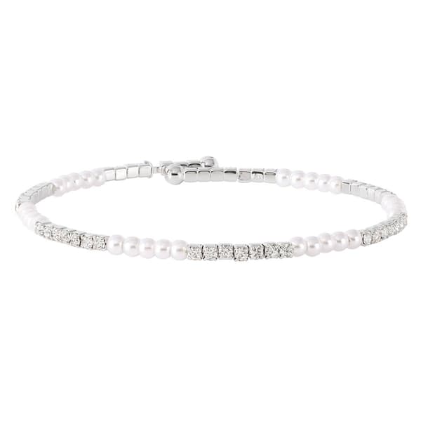 Athra Fine Silver Plated Simulated White Pearl & Crystal Bracelet - image 
