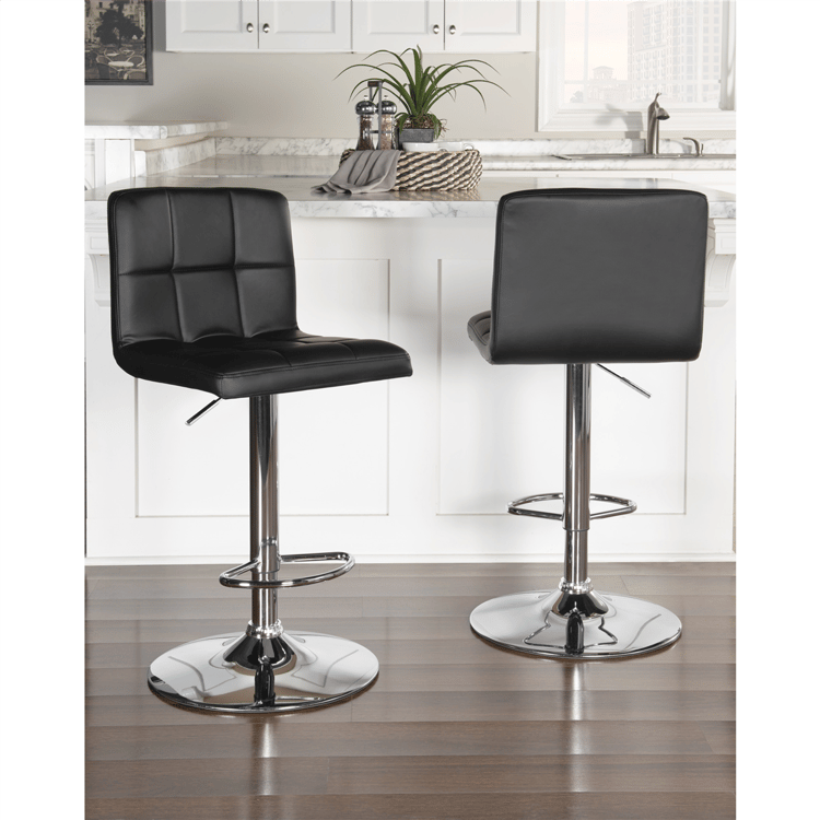 Linon Home Decor Brandt Black Faux Leather Adjustable Barstool