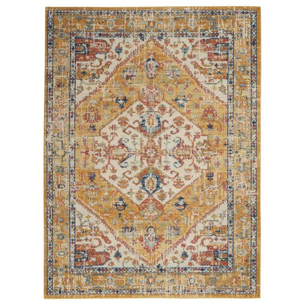 9th & Pike(R) Ivory and Yellow Medallion Rectangular Area Rug