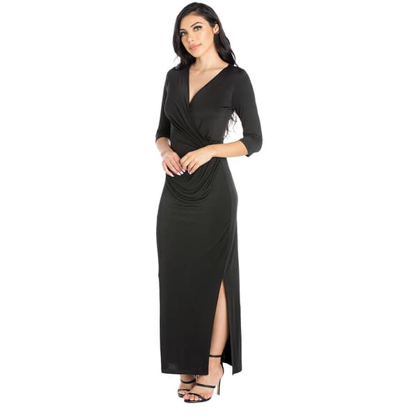 Womens 24/7 Comfort Apparel 3/4 Sleeve Drape Front Wrap Dress