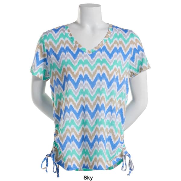 Petite Kiwi Fresh Short Sleeve Print V-Neck Ruched Top
