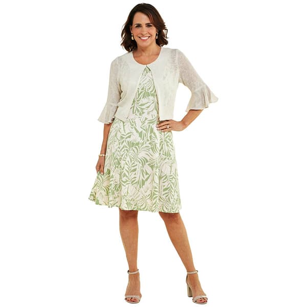 Petite Perceptions Short Sleeve Tie Jacket with Print Dress - image 