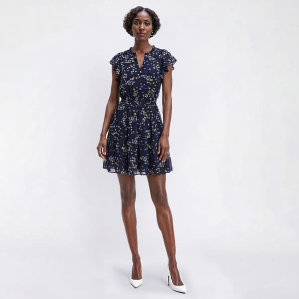 Petite MSK Flutter Sleeve Floral Chiffon Smock Waist A-Line Dress - image 