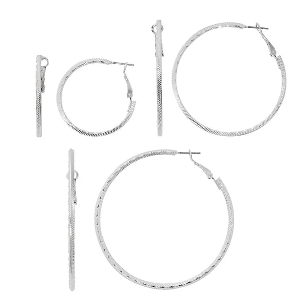 Design Collection Diamond Cut Detail Graduated Earrings Set - image 