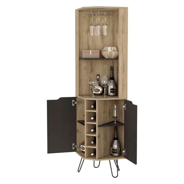 FM FURNITURE Grace Macadamia Corner Bar Cabinet