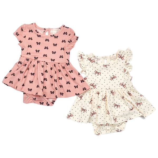 Baby Girl (NB-9M) Nannette 2pk. Bow & Dot Bodysuit Dresses - image 