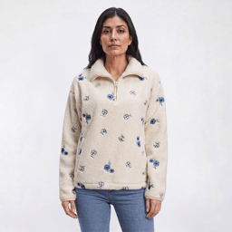 Petite Architect(R) Long Sleeve Zip Neck Floral Sherpa Sweater