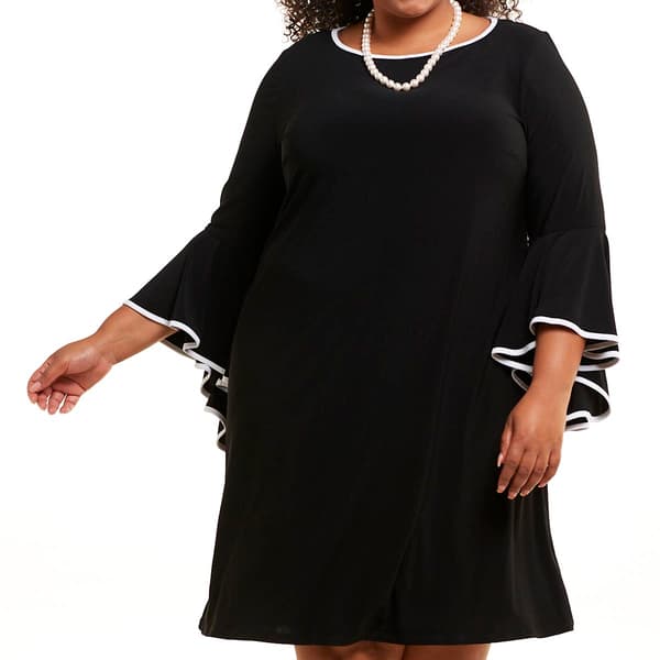 Plus Size MSK Bell Sleeve Piped Trim Shift Dress