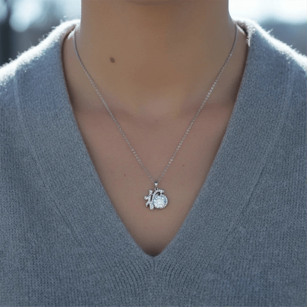Saffron Sterling Silver Moissanite Diamond 16 Pendant Necklace