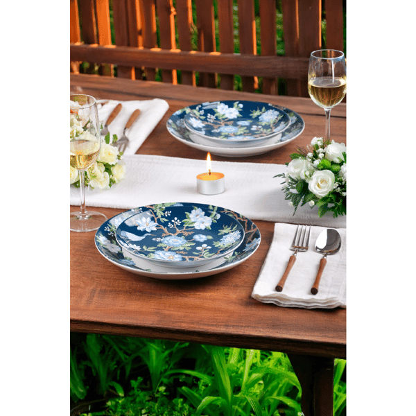 222 Fifth Nightingale 12pc Blue Florals Porcelain Dinnerware Set