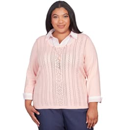 Plus Size Alfred Dunner A Fresh Start 2Fer Sweater w/ Stripe Trim