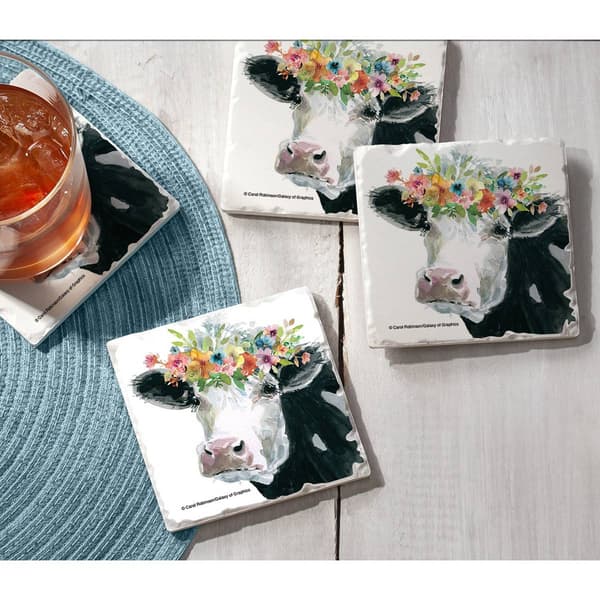 4pk. Flower Crown Cow Square Set