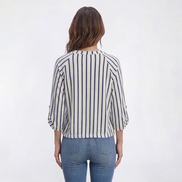 Womens Cure 3/4 Roll Tab Stripe Split Neck Henley Blouse