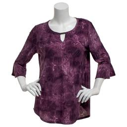 Womens Notations 3/4 Ruffle Sleeve Abstract Keyhole Neck Blouse