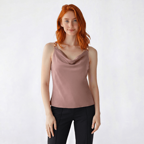Juniors Love Tree Satin Drape Neck Jewel Strap Tank Top