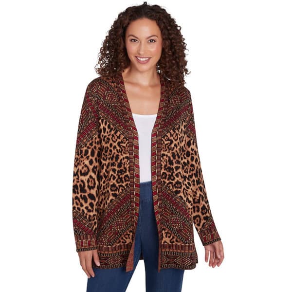 Womens Ruby Rd. Go Wild Open Front Leapard Jacquard Cardigan - image 