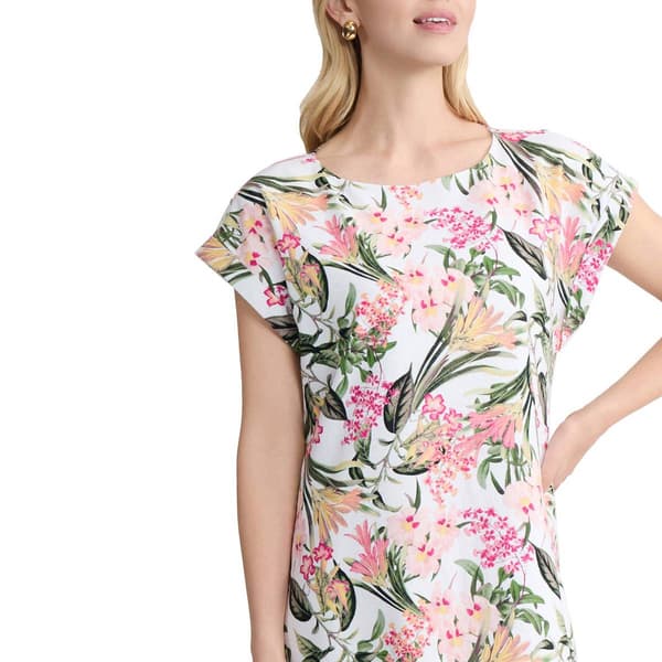 Womens Jones New York Cap Sleeve Bouquet Floral Shift Dress