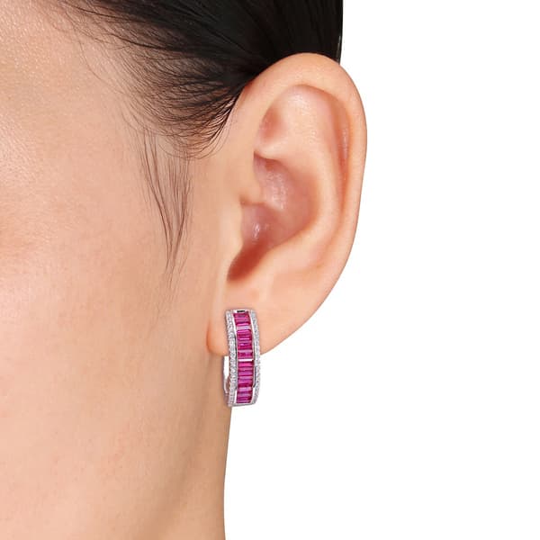 Gemstone Classics&#8482; Ruby & White Sapphire Hoop Earrings
