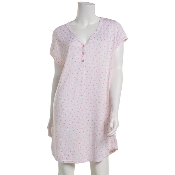 Womens Laura Ashley&#40;R&#41; Short Sleeve Tossed Hearts Knit Nightshirt - image 
