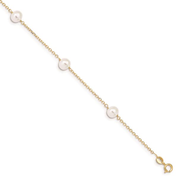 Gold Classics&#40;tm&#41; 14kt. Gold Water Cultured Pearl Station Anklet - image 