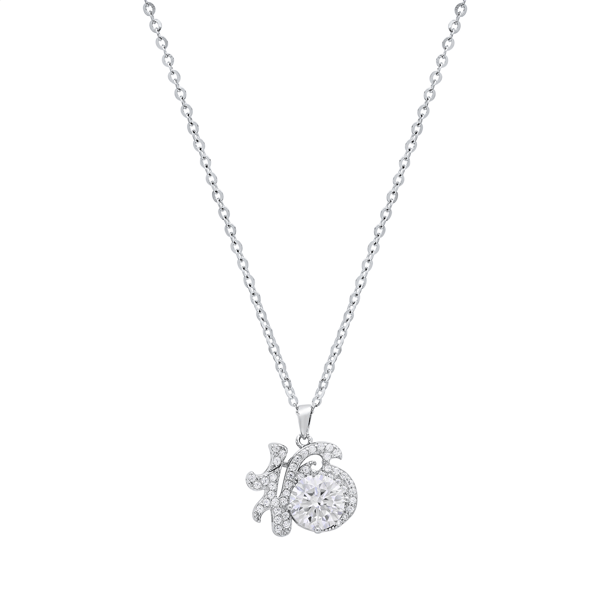 Saffron Sterling Silver Moissanite Diamond 16 Pendant Necklace