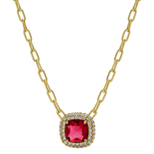 Lab Grown Magenta Halo Cushion Paperclip Pendant - image 