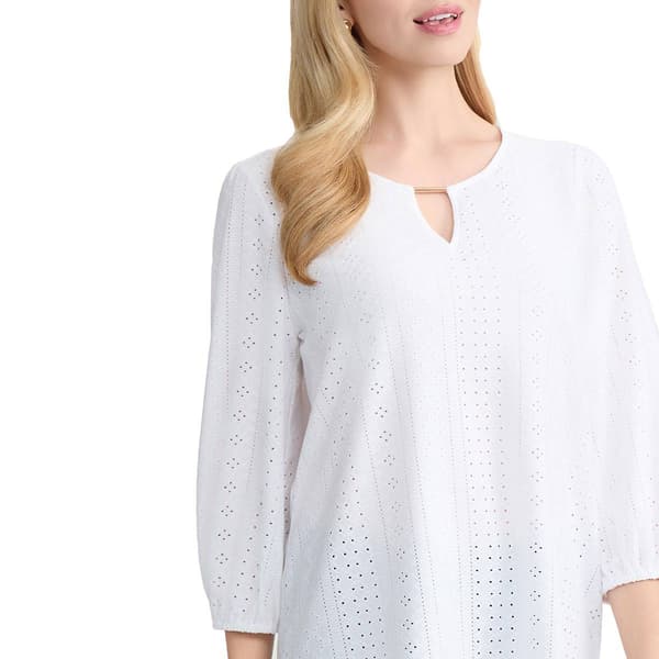 Womens Jones New York 3/4 Sleeve Keyhole Neck Eyelet Blouse