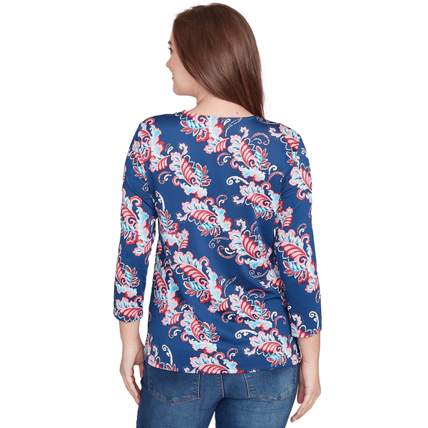 Womens Ruby Rd. Indigo Go Ikat Floral Surplice Neck Blouse