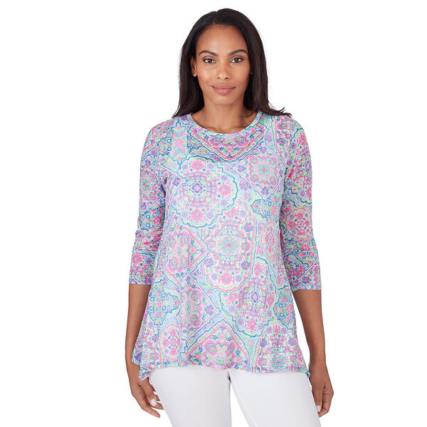 Womens Ruby Rd. Must Haves II Knit Floral Tiles Top - image 