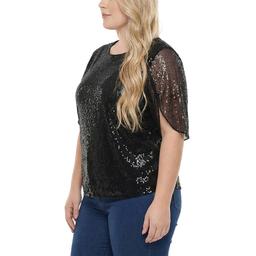Plus Size NY Collection Split Sleeve Scoop Neck Sequin Blouse