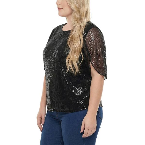 Plus Size NY Collection Split Sleeve Scoop Neck Sequin Blouse