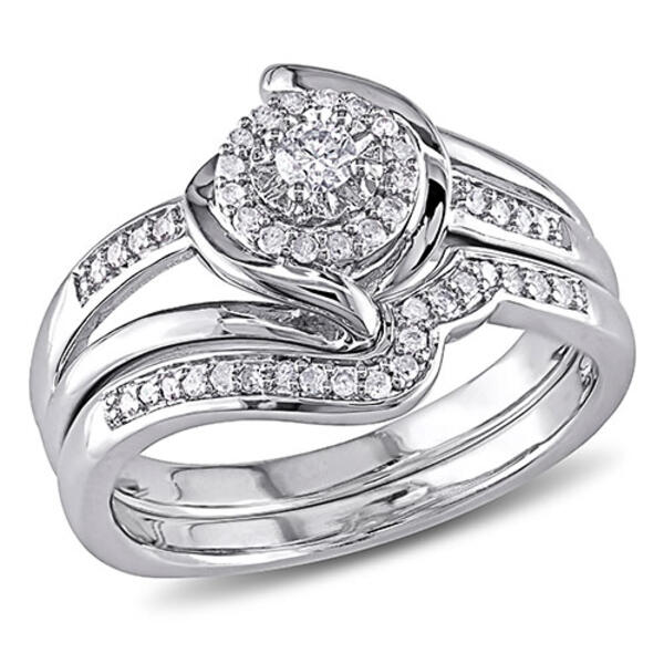 Loveblooms&#40;tm&#41; Sterling Silver Diamonds Bridal Ring Set - image 