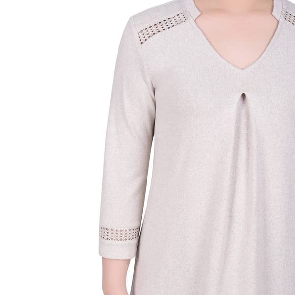 Womens NY Collection 3/4 Sleeve Split Neck Crochet Trim Blouse