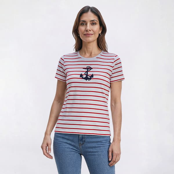 Petite Hasting & Smith Short Sleeve Anchor Stripe Tee - image 