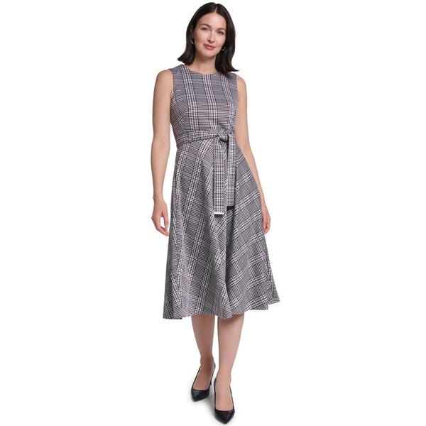 Womens Calvin Klein Sleevless Plaid Midi Dress with Belt