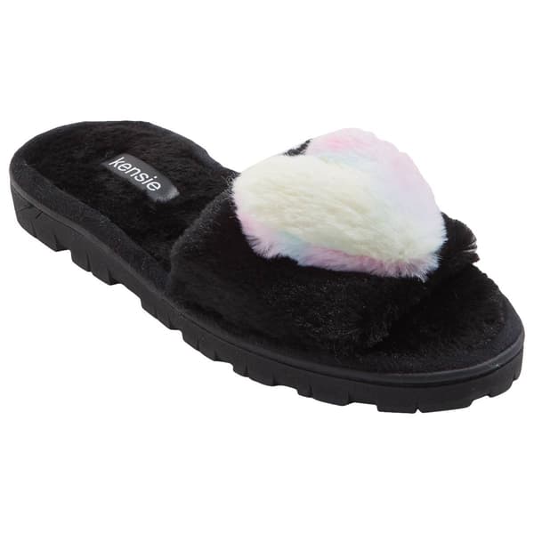 Womens Kensie Faux Fur Slide Slippers with Heart - image 